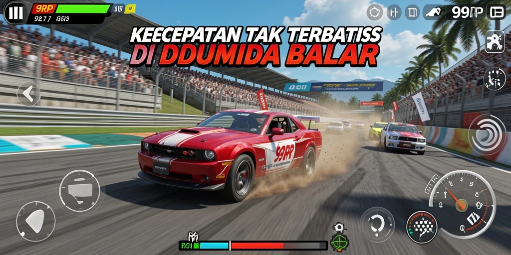 Gameplay 99RP yang mendebarkan dengan mobil balap menawan.