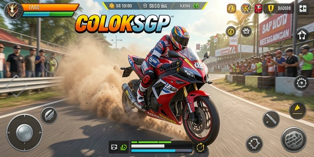 Tampilan gameplay balap motor yang mendebarkan di COLOKSGP.