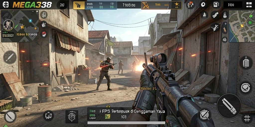 Tampilan gameplay MEGA338 yang intens dan mendebarkan dalam aksi FPS.