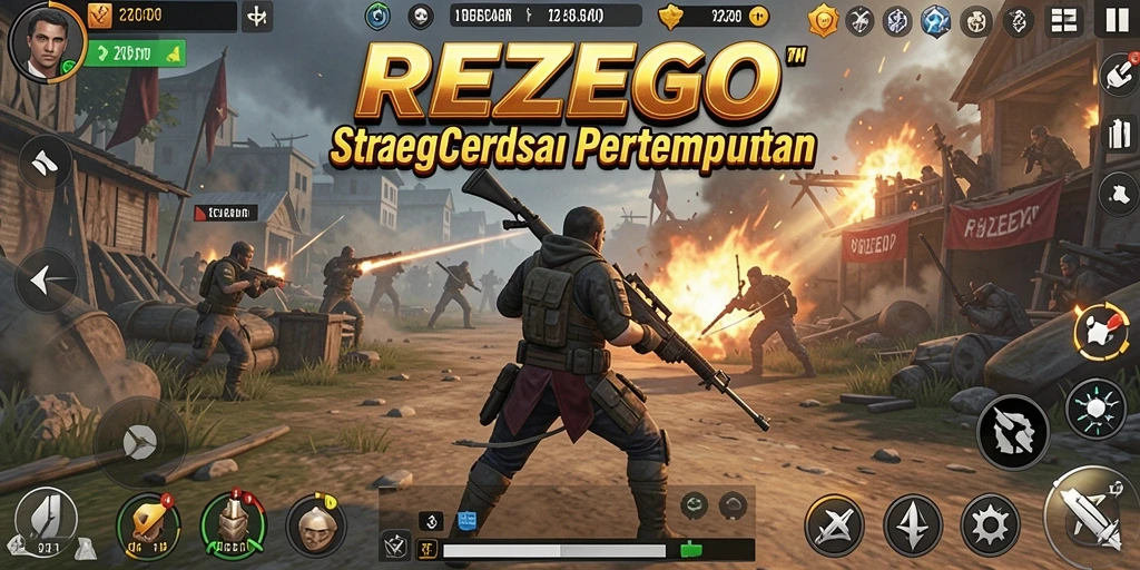 Screenshot gameplay REZEGO menampilkan strategi dan pertempuran yang mendebarkan.