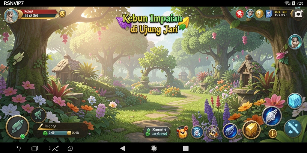 Screenshot gameplay RSNVIP7 menampilkan lahan pertanian yang subur dan berwarna-warni.